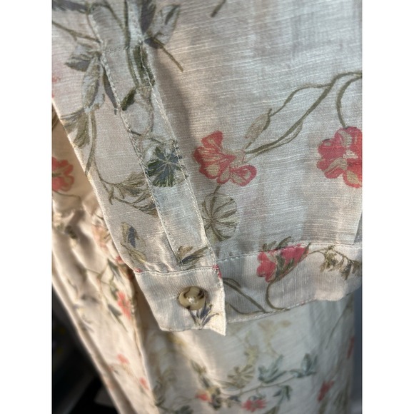 J Jill Linen Blend Sheer Floral Jacket Tunic Top M Barley Long Sleeve w/ Pockets - Picture 7 of 11